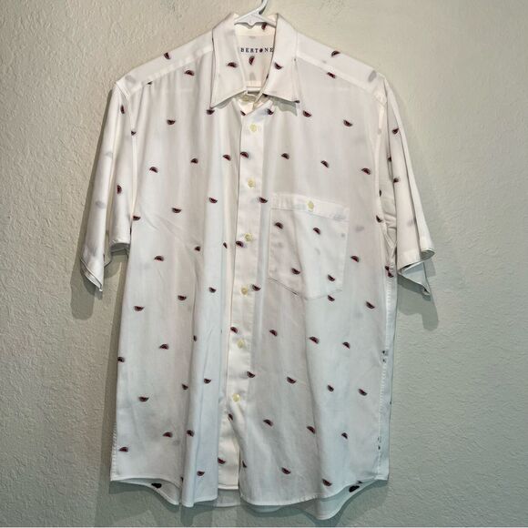 Vintage BERTONE watermelon embroidered button down shirt sleeve shirt 🍉 size 40 - Picture 1 of 7